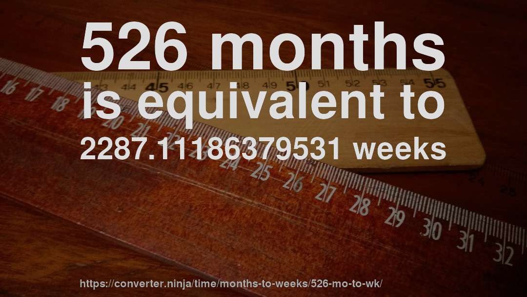526 months is equivalent to 2287.11186379531 weeks