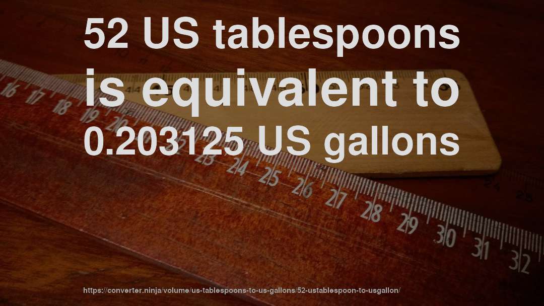 52 US tablespoons is equivalent to 0.203125 US gallons