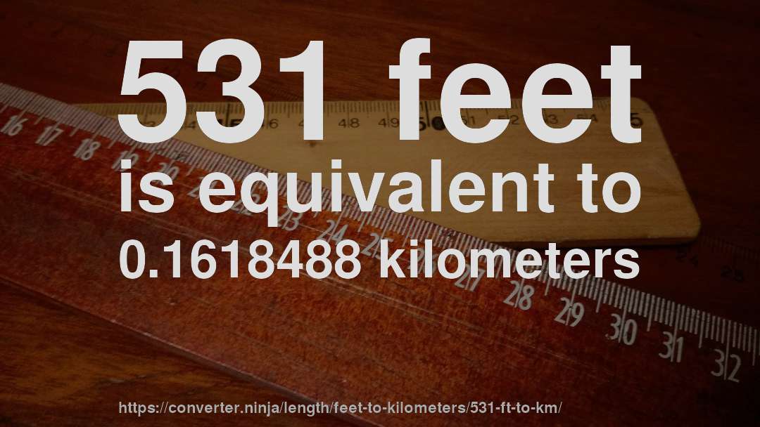 531 feet is equivalent to 0.1618488 kilometers