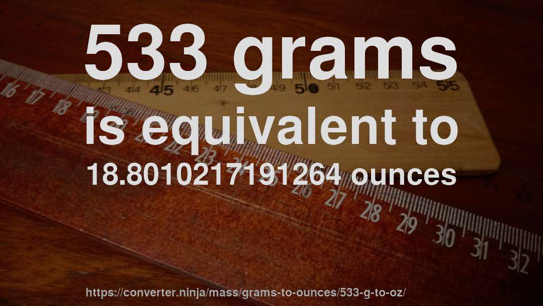 533 grams is equivalent to 18.8010217191264 ounces