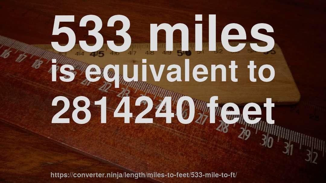 533 miles is equivalent to 2814240 feet