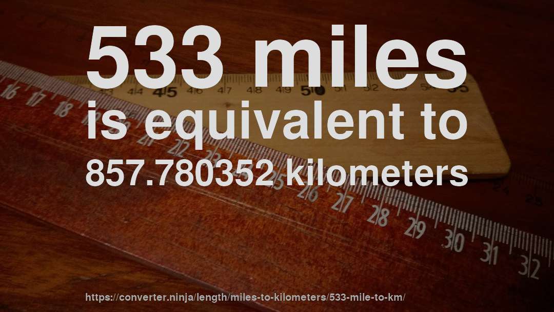 533 miles is equivalent to 857.780352 kilometers