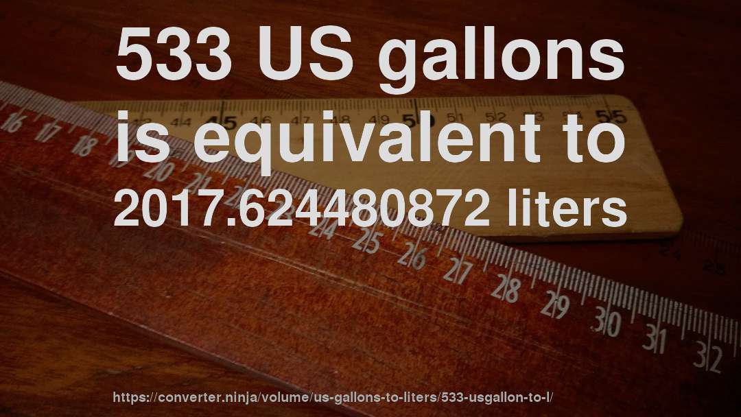 533 US gallons is equivalent to 2017.624480872 liters