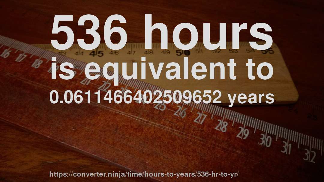 536 hours is equivalent to 0.0611466402509652 years