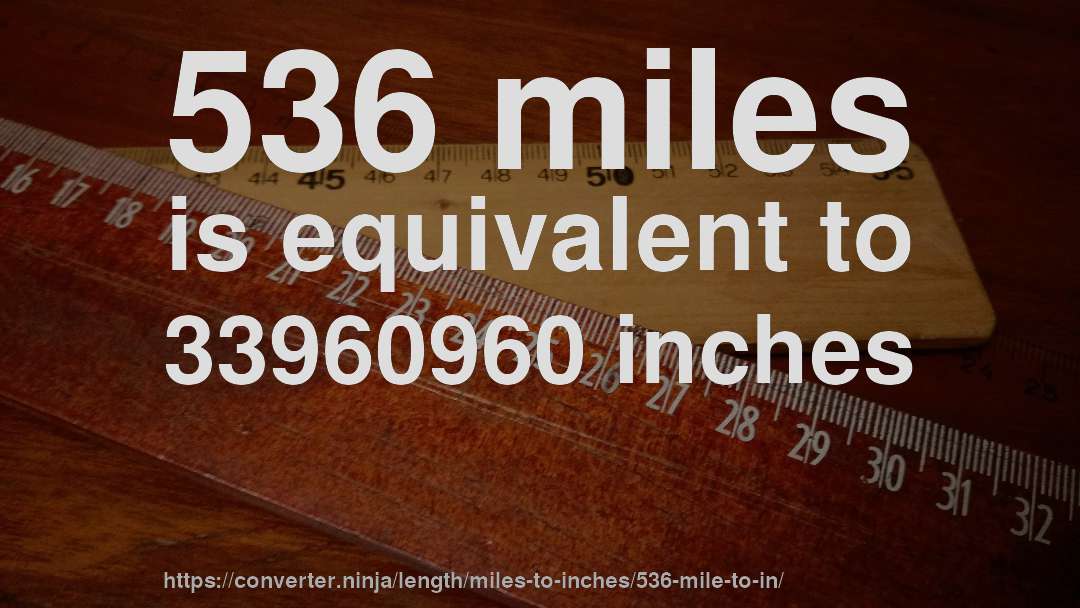 536 miles is equivalent to 33960960 inches