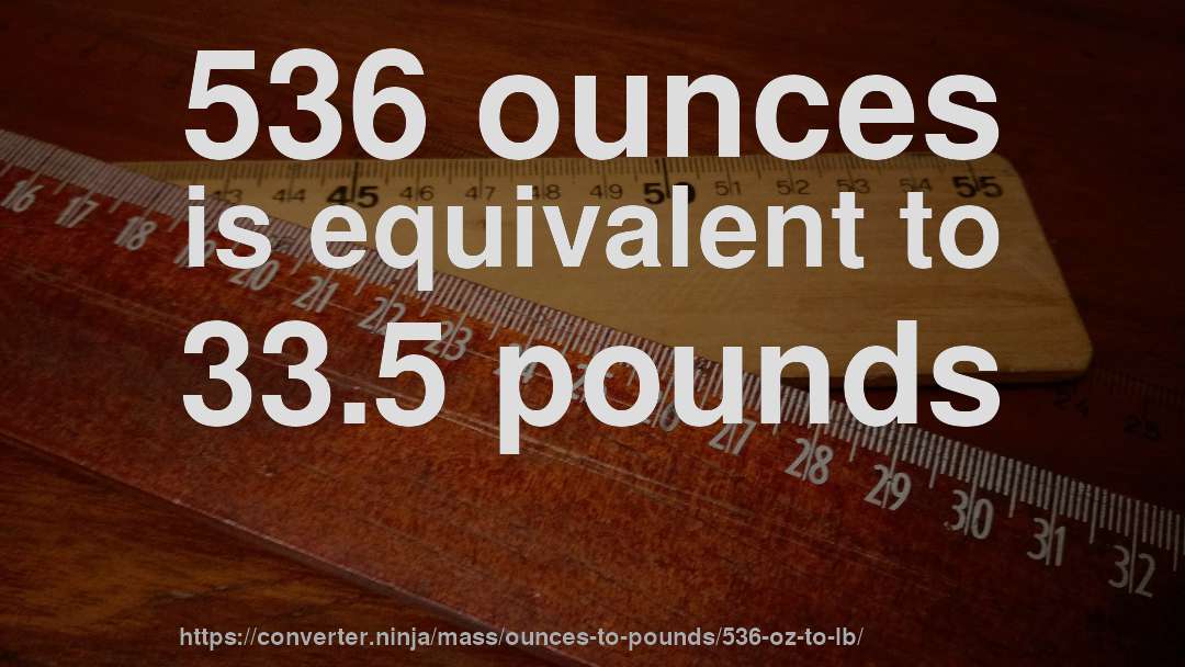 536 ounces is equivalent to 33.5 pounds