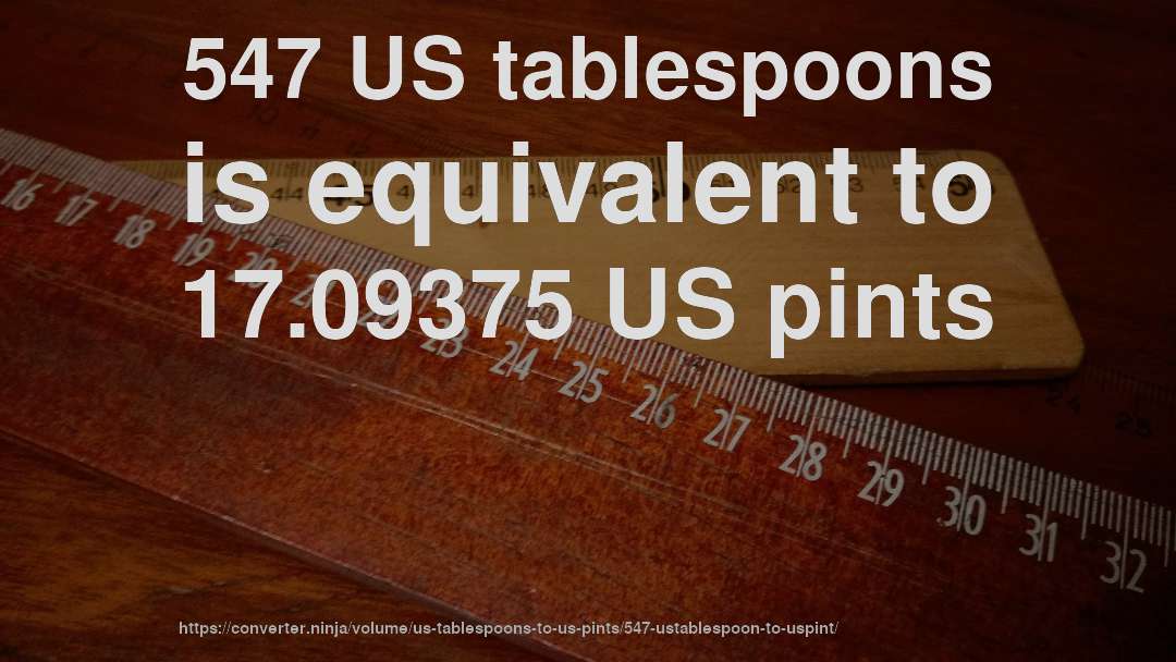 547 US tablespoons is equivalent to 17.09375 US pints