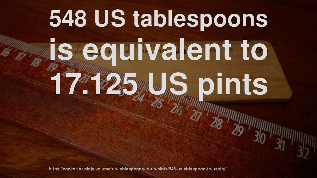 548 US tablespoons is equivalent to 17.125 US pints