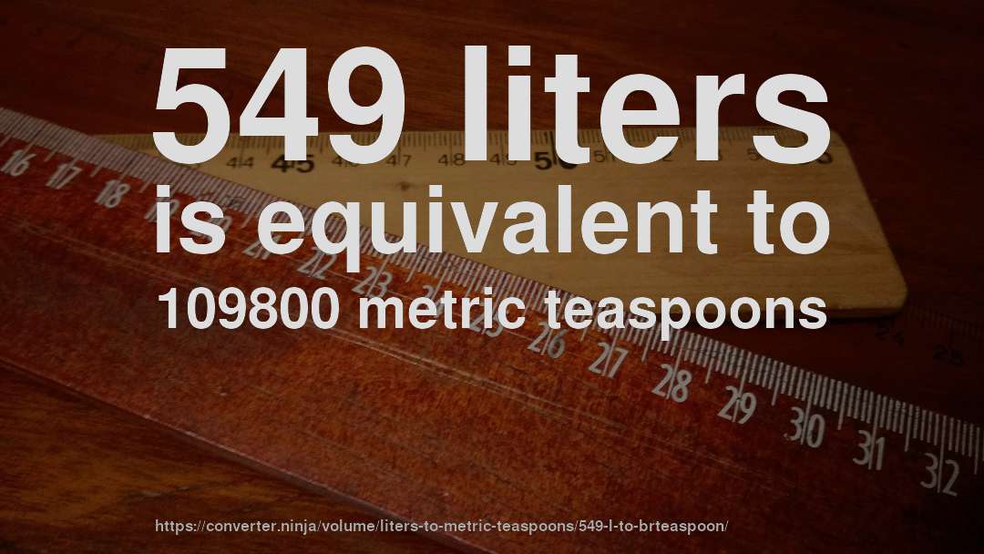 549 liters is equivalent to 109800 metric teaspoons