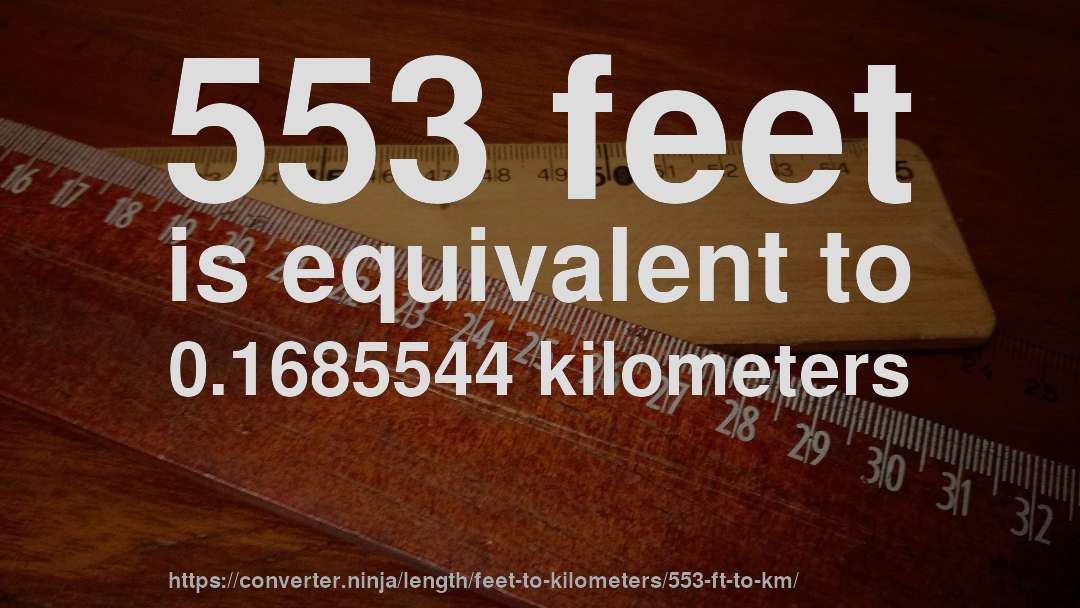 553 feet is equivalent to 0.1685544 kilometers
