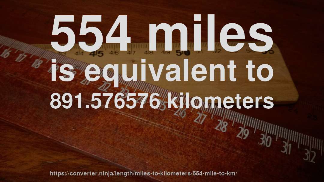 554 miles is equivalent to 891.576576 kilometers
