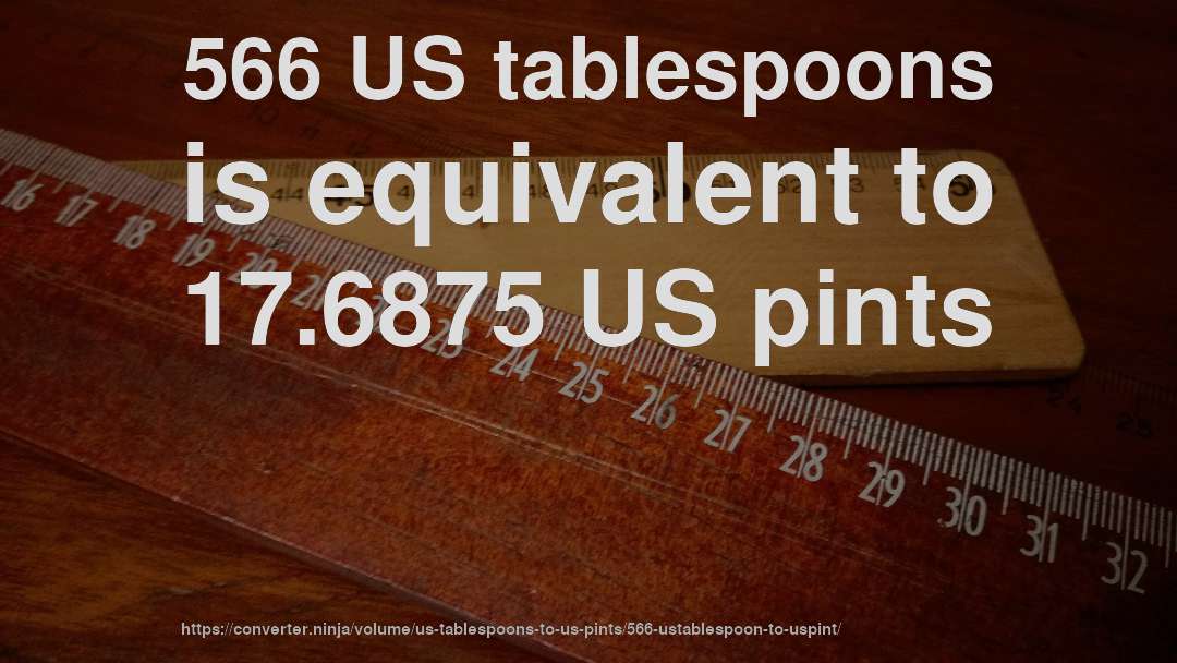 566 US tablespoons is equivalent to 17.6875 US pints