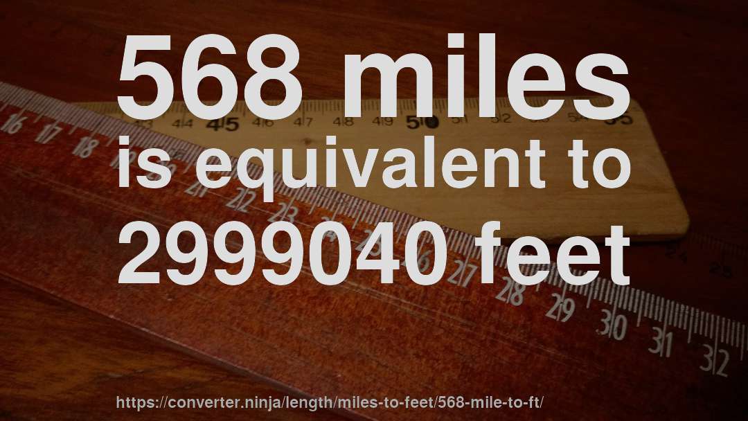 568 miles is equivalent to 2999040 feet