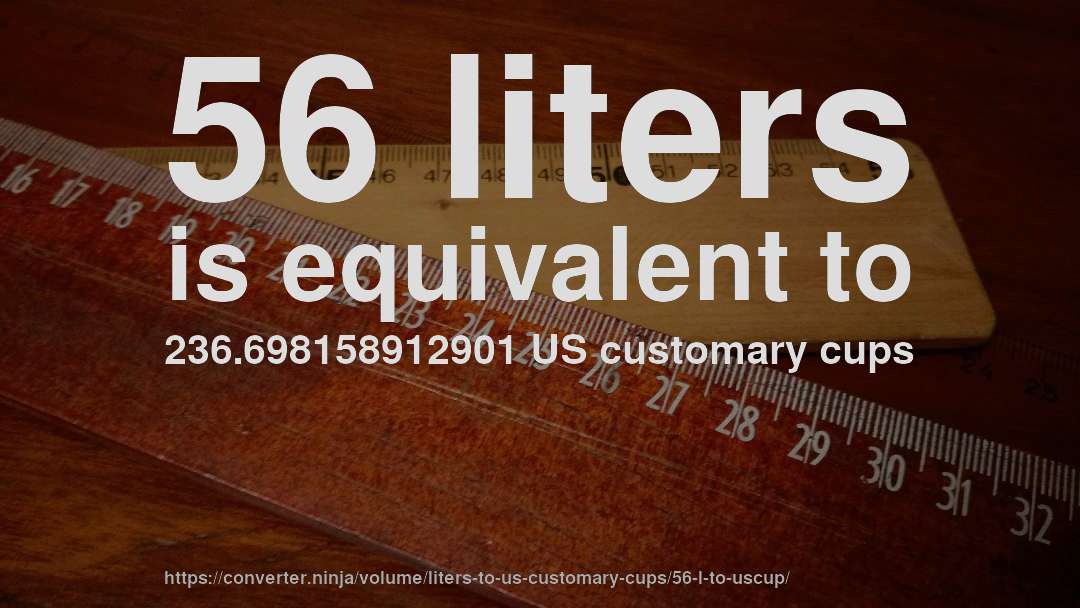 56 liters is equivalent to 236.698158912901 US customary cups