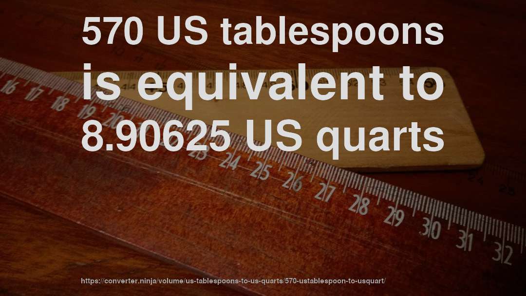 570 US tablespoons is equivalent to 8.90625 US quarts