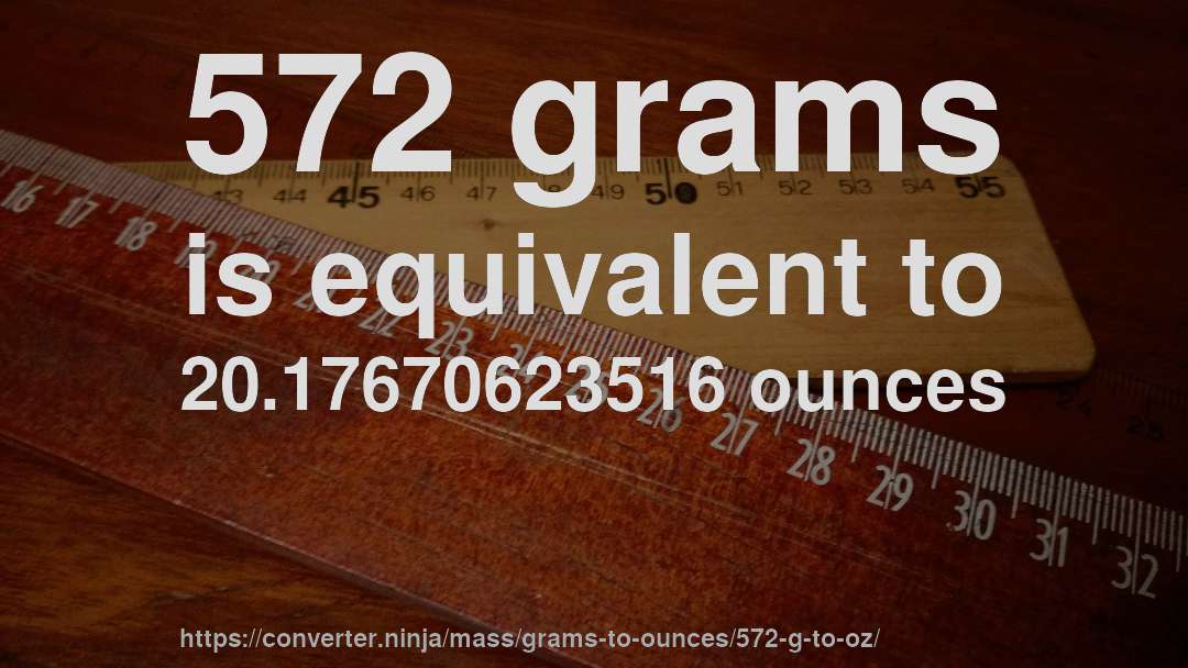 572 grams is equivalent to 20.17670623516 ounces