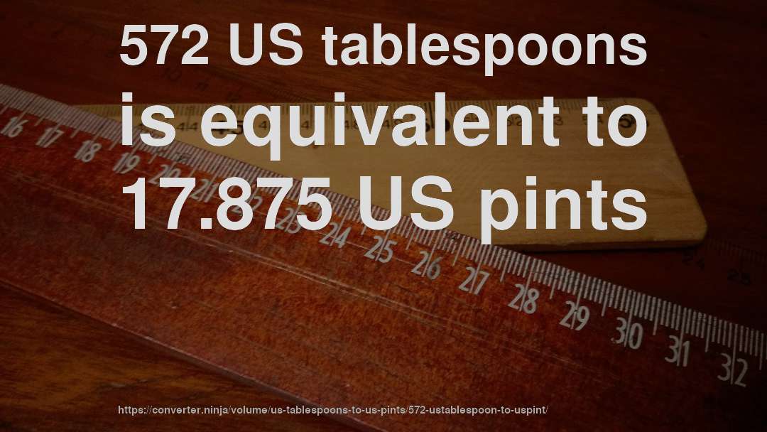 572 US tablespoons is equivalent to 17.875 US pints