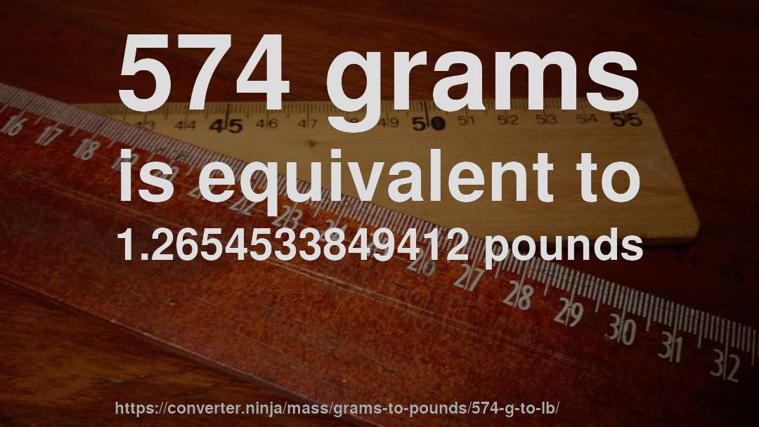 574 grams is equivalent to 1.2654533849412 pounds