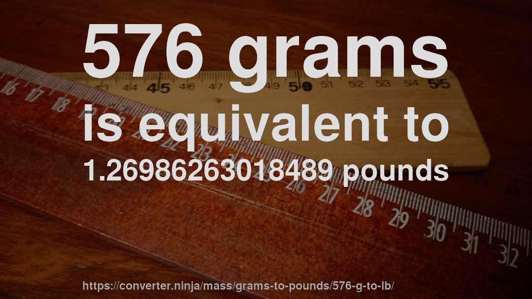 576 grams is equivalent to 1.26986263018489 pounds