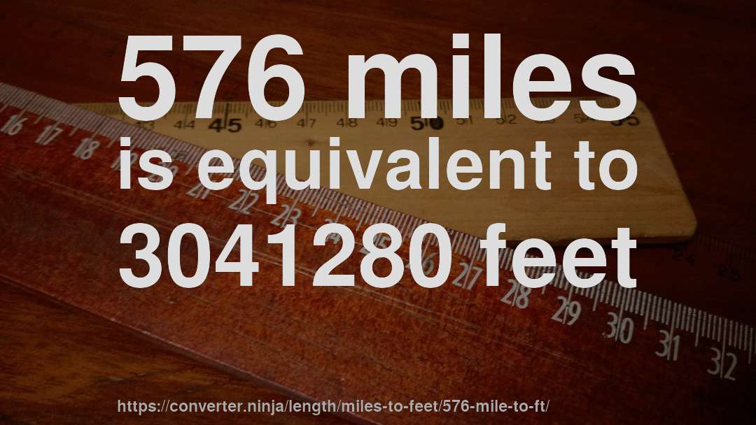 576 miles is equivalent to 3041280 feet