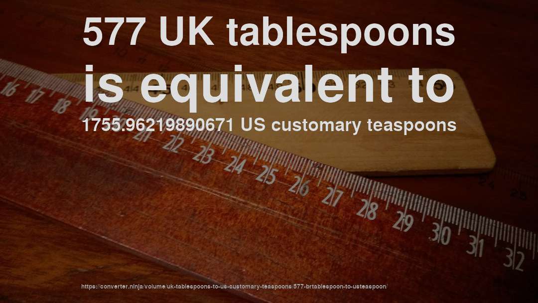 577 UK tablespoons is equivalent to 1755.96219890671 US customary teaspoons