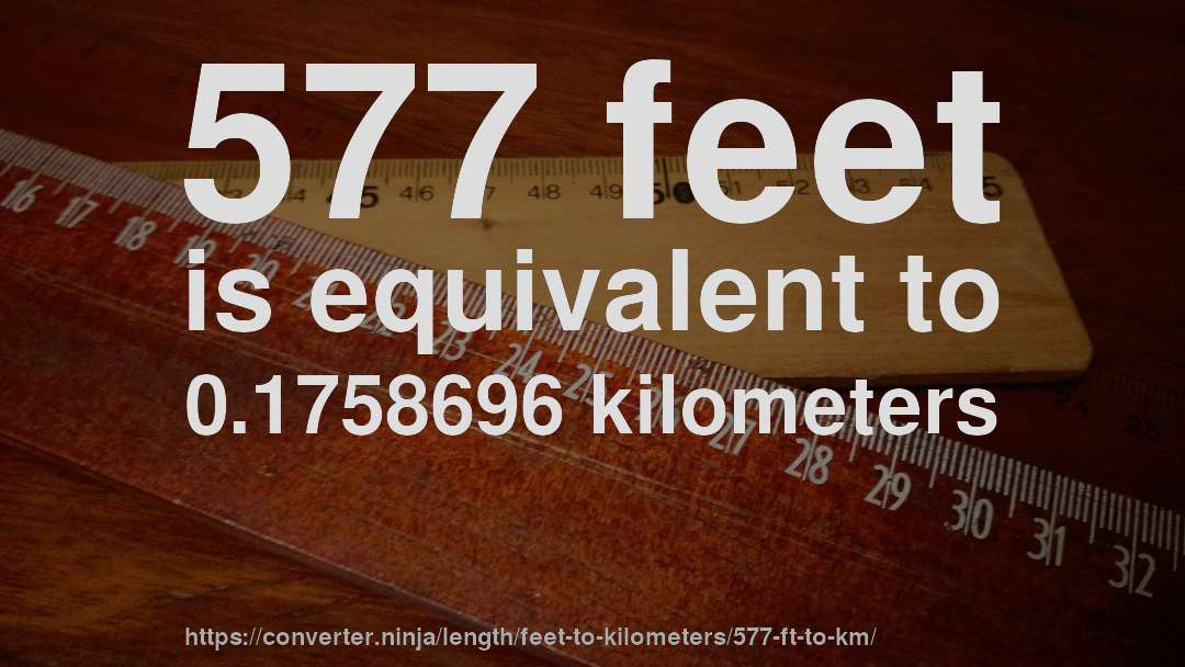 577 feet is equivalent to 0.1758696 kilometers