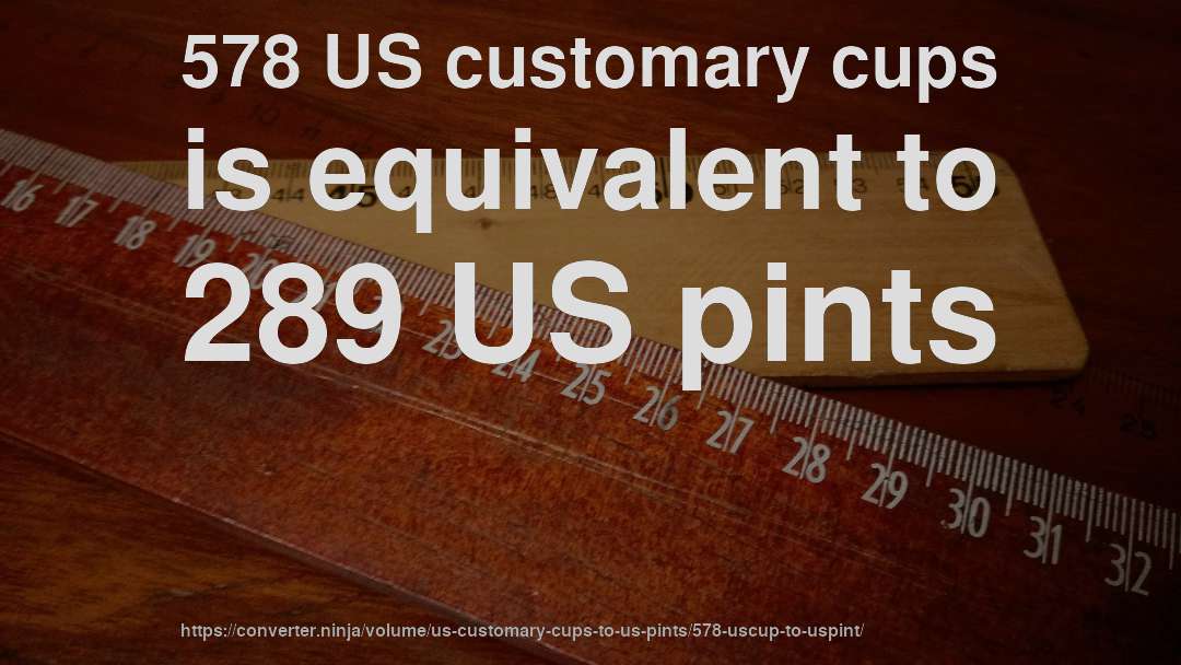 578 US customary cups is equivalent to 289 US pints