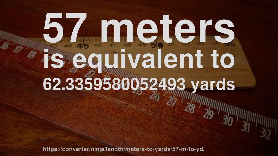 57 meters is equivalent to 62.3359580052493 yards