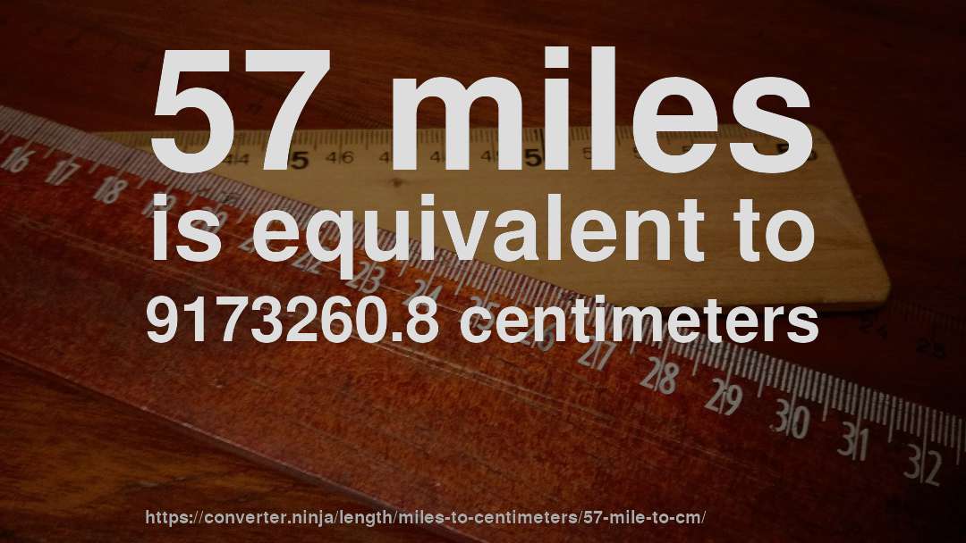 57 miles is equivalent to 9173260.8 centimeters