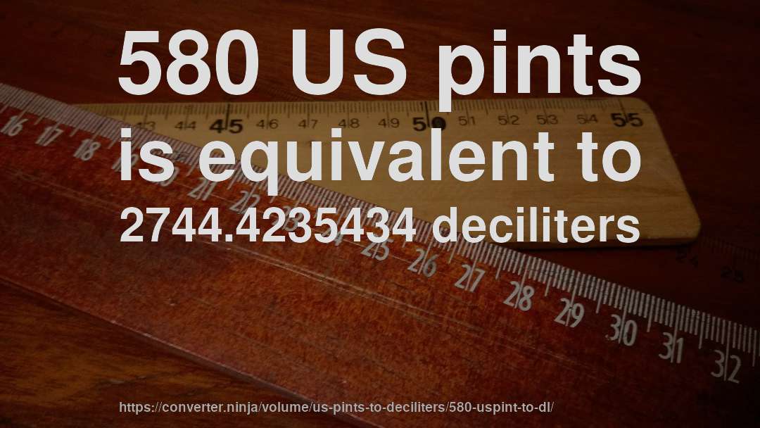 580 US pints is equivalent to 2744.4235434 deciliters