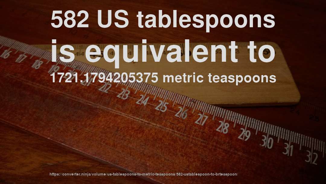 582 US tablespoons is equivalent to 1721.1794205375 metric teaspoons