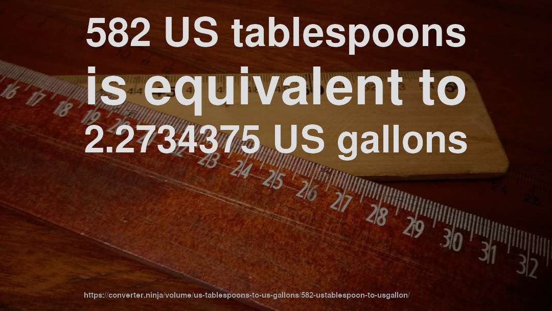 582 US tablespoons is equivalent to 2.2734375 US gallons