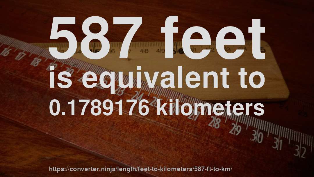 587 feet is equivalent to 0.1789176 kilometers