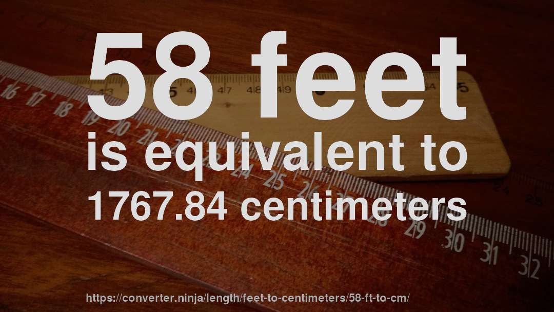 58 feet is equivalent to 1767.84 centimeters