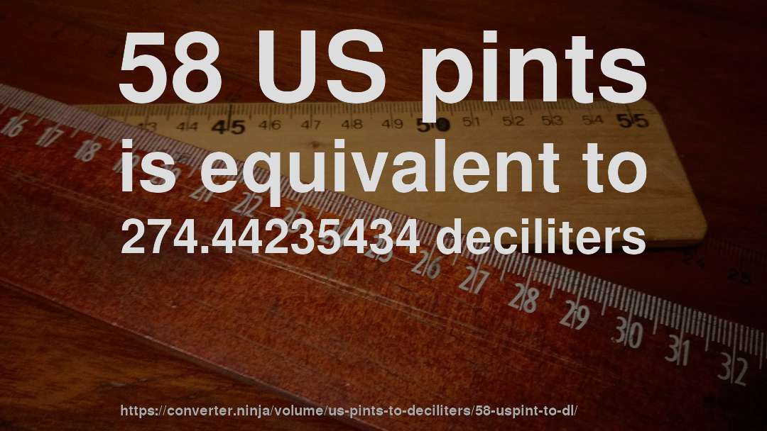 58 US pints is equivalent to 274.44235434 deciliters
