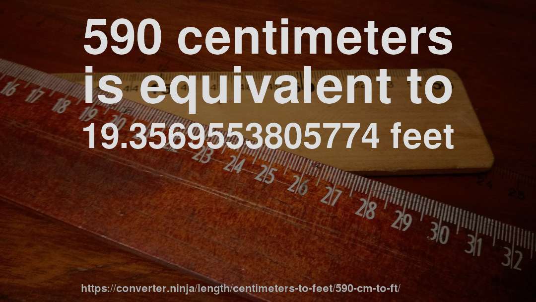 590 centimeters is equivalent to 19.3569553805774 feet