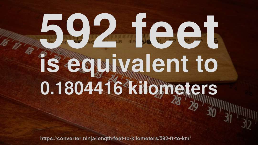 592 feet is equivalent to 0.1804416 kilometers