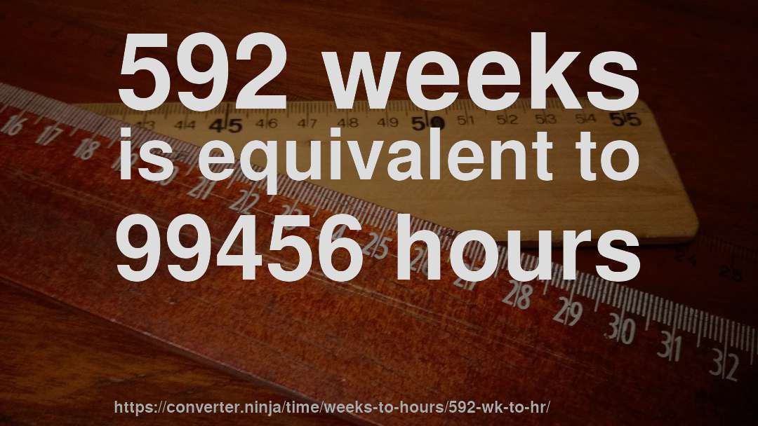 592 weeks is equivalent to 99456 hours