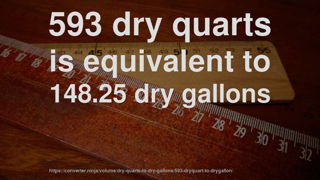 593 dry quarts is equivalent to 148.25 dry gallons