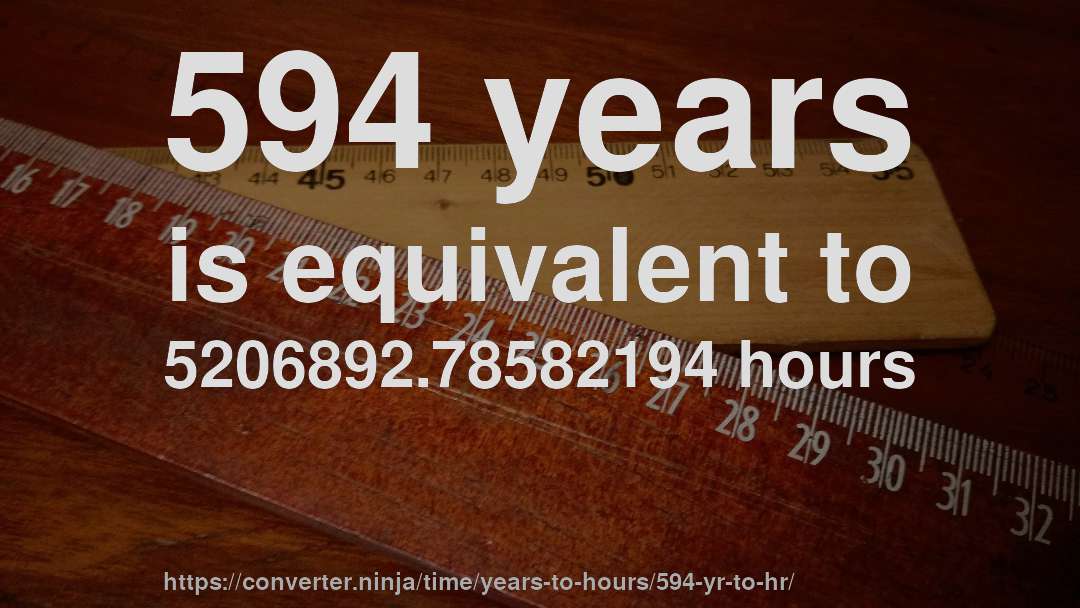 594 years is equivalent to 5206892.78582194 hours
