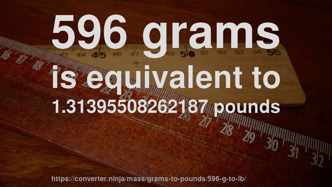 596 grams is equivalent to 1.31395508262187 pounds