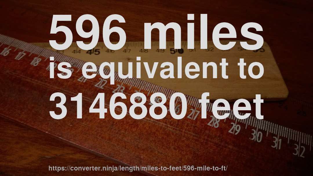 596 miles is equivalent to 3146880 feet