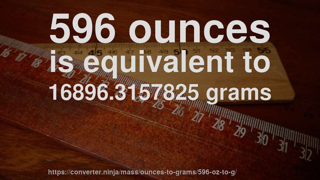 596 ounces is equivalent to 16896.3157825 grams