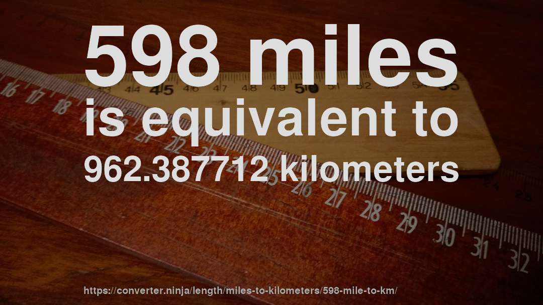 598 miles is equivalent to 962.387712 kilometers