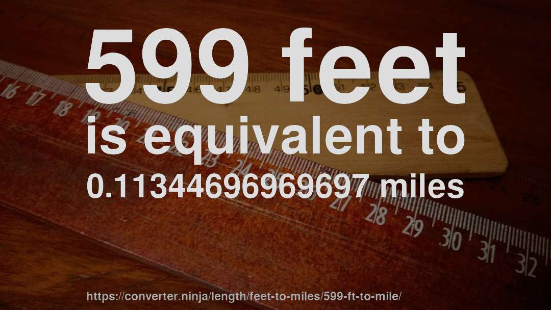 599 feet is equivalent to 0.11344696969697 miles