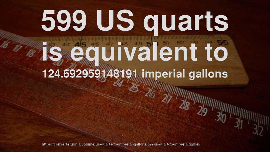 599 US quarts is equivalent to 124.692959148191 imperial gallons