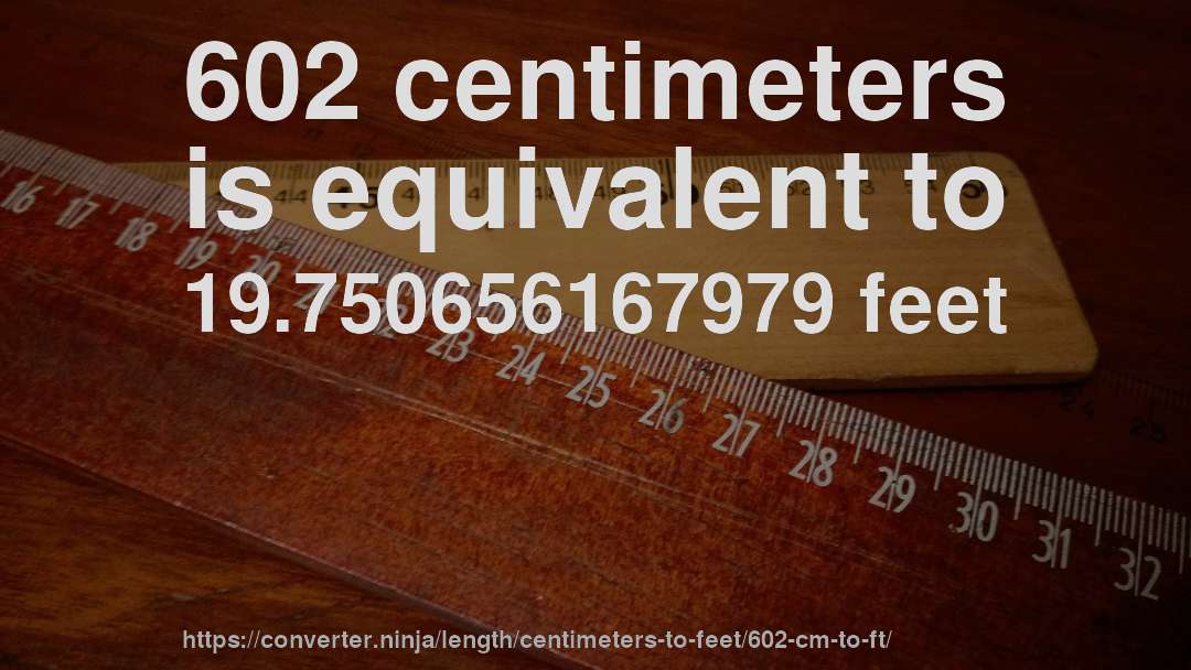 602 centimeters is equivalent to 19.750656167979 feet