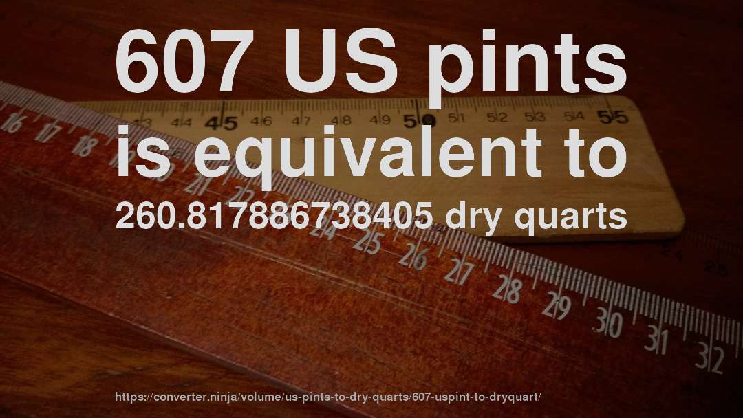 607 US pints is equivalent to 260.817886738405 dry quarts