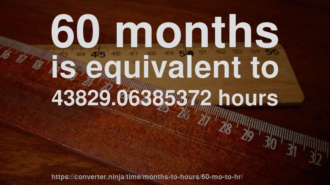 60 months is equivalent to 43829.06385372 hours