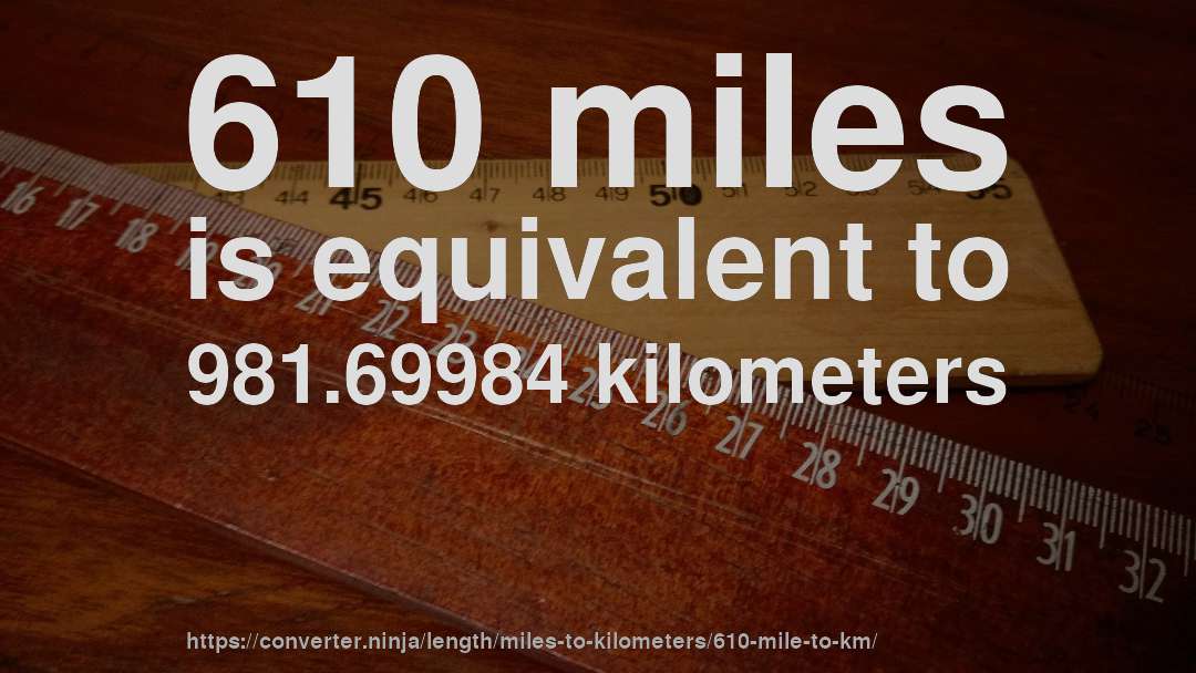 610 miles is equivalent to 981.69984 kilometers